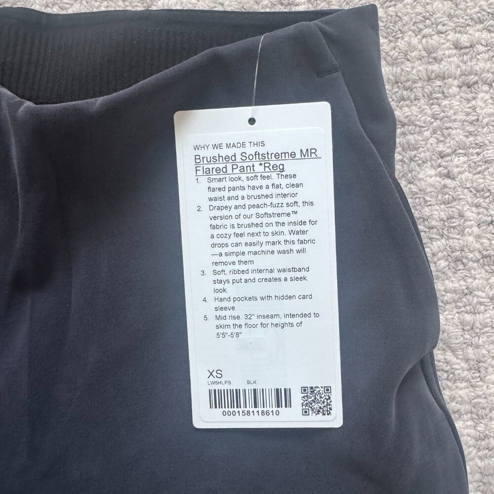 Lululemon - New With Tags - Brushed Softstreme Mid-Rise Flared Pant - Black XS - Picture 2 of 8